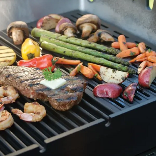 MHP TJK Propane Grill with SearMagic Grids a Stainless Steel Column & a Wheeled Base with Locking Casters